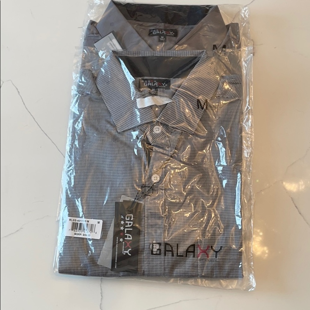 Two Medium M men’s dress shirts NWT Grey/ B&W